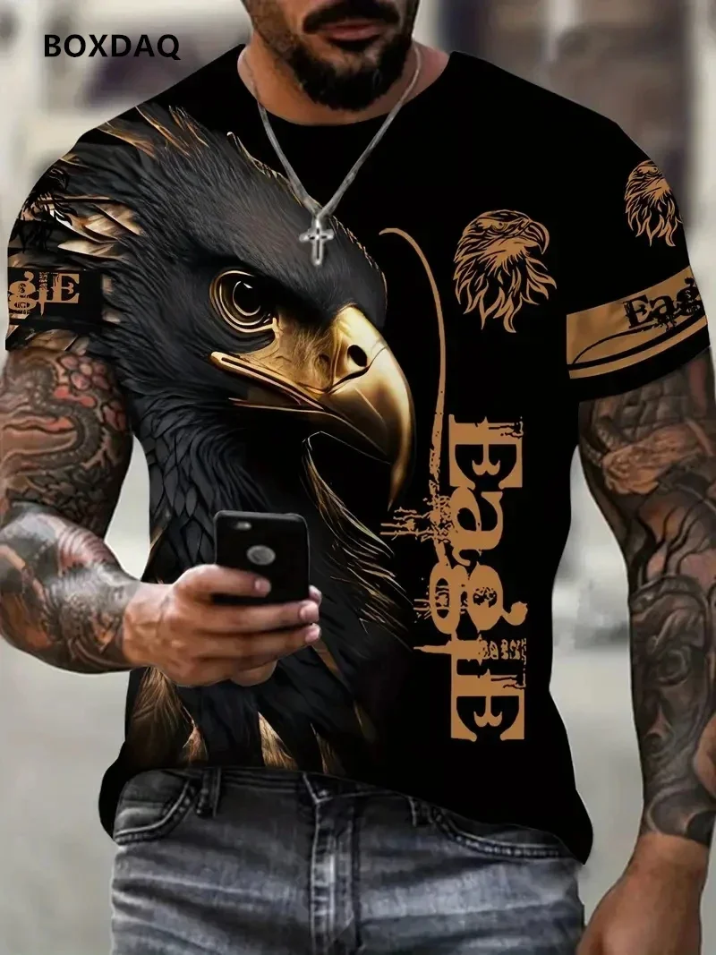 

Fashion Eagle Men's T-shirt Loose O-neck Casual Top Short Sleeve 3D Animal Print Street T-shirt 6XL Large Size Breathable Top