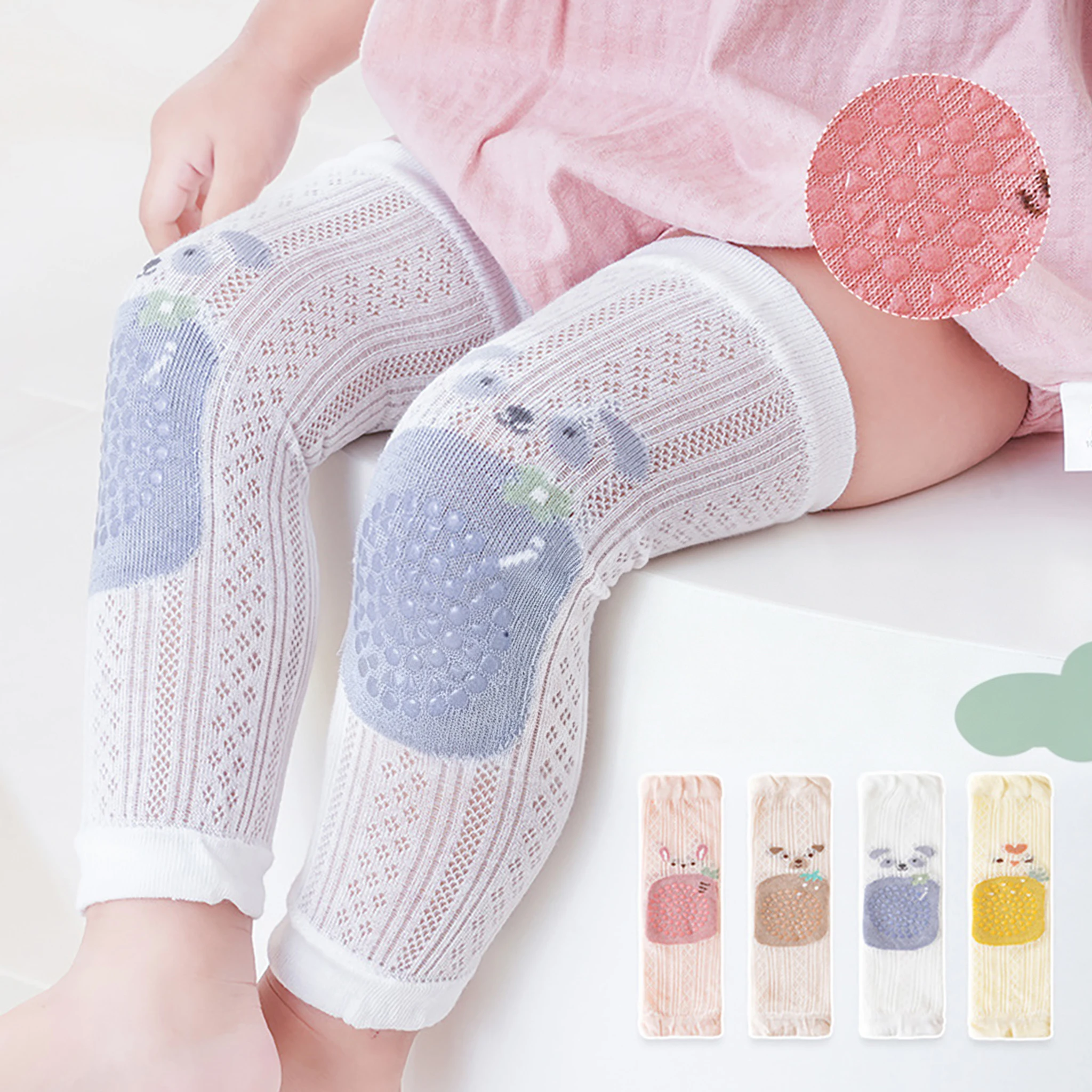 Baby Summer Lightweight Knee Pads Non-Slip Breathable Mesh Toddler Crawling Protector Anti-Mosquito Kids Leg Cover Socks 0-4Year