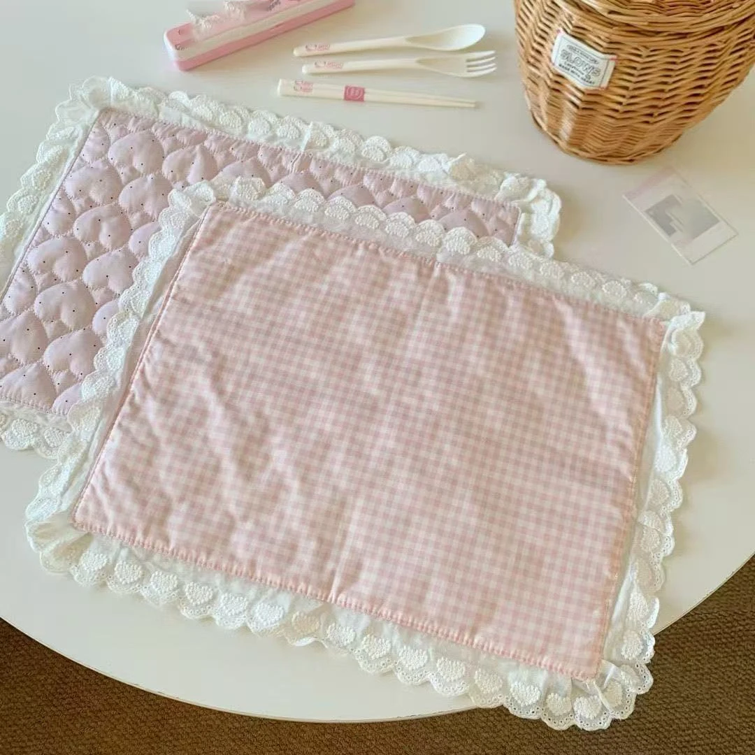 Ins-Stil Koreanische Tischsets aus reiner Baumwolle, isolierte Tischdecke, Requisiten für Fotoshootings, dekorative Untersetzer, französische Tischdecke mit Spitze, süßes Geschenk – Detail 4