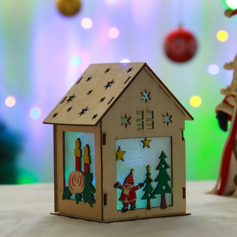 

Santa Claus DIY Glowing Wooden House Christmas Gifts Hotel Bar Counter Snow House Handcrafted Assembly Glowing Wooden House