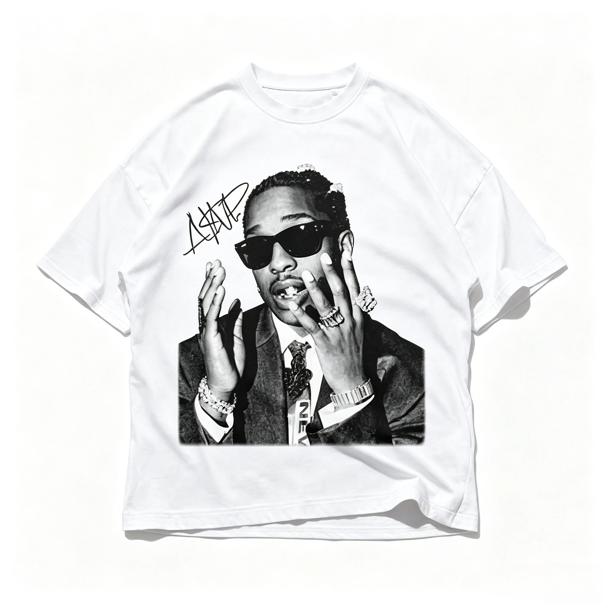 Vintage Hip Hop Rapper Portrait Graphic T‑Shirt Men Retro Washed Short‑Sleeve Cotton Streetwear Tops