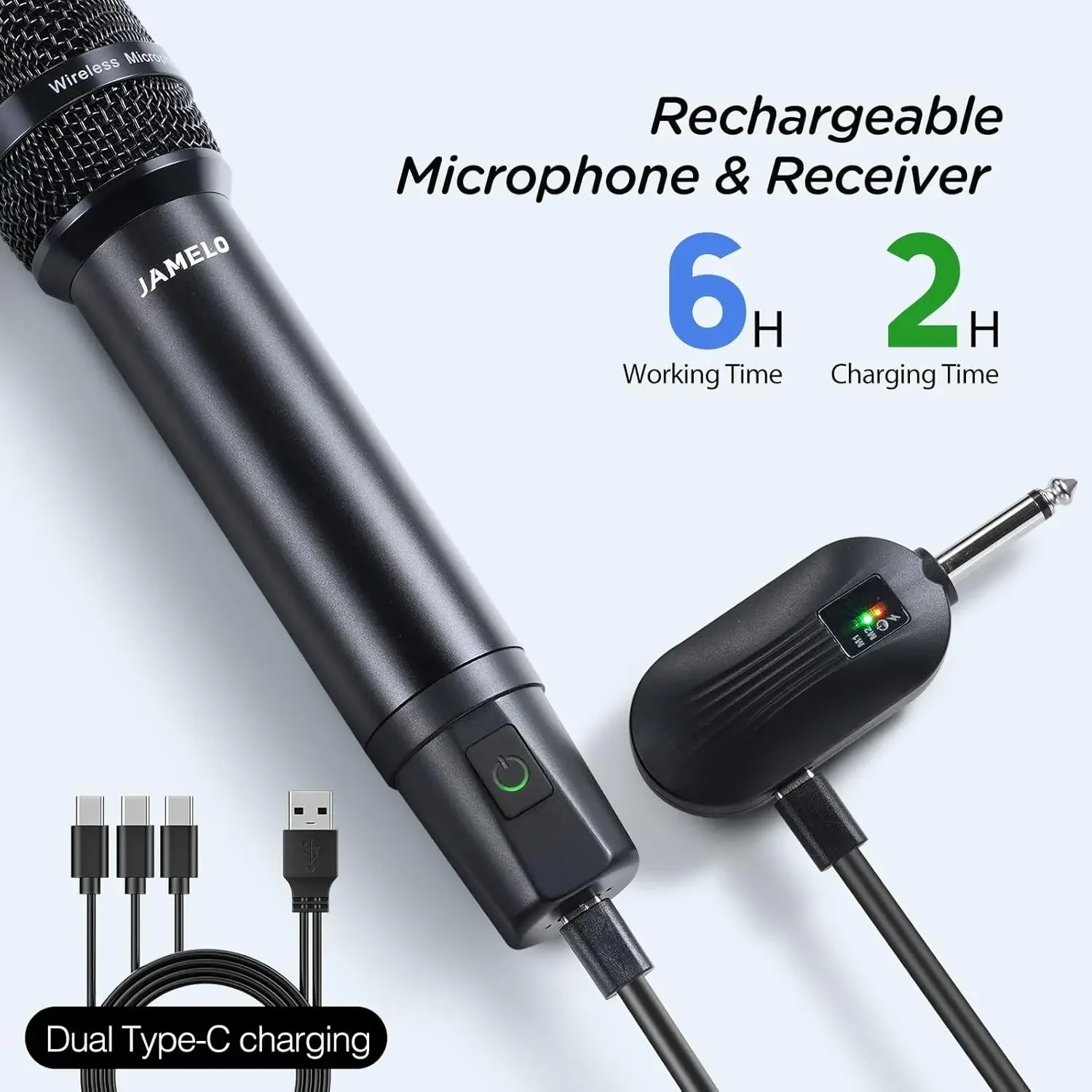 

Rechargeable Dual Metal-Body Wireless Karaoke Microphones - 2.4GHz Fixed-Frequency Handheld System with Dynamic Sound