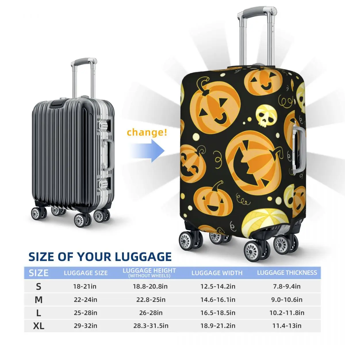 Fundas protectoras de equipaje con estampado de Halloween, cubiertas antipolvo elásticas e impermeables para maletas de 18 a 32 pulgadas, accesorios de viaje