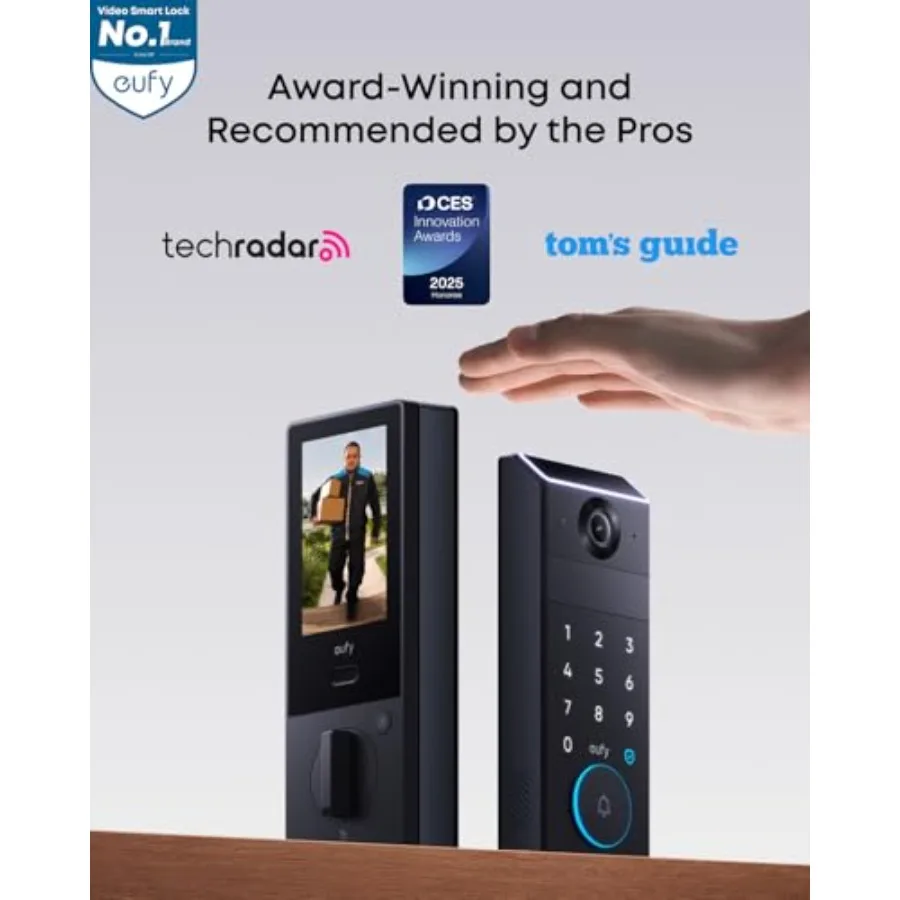 Smart Lock FamiLock S3 Max for front door use, aluminum alloy body, matte black finish, palm vein recognition keyless entry wit