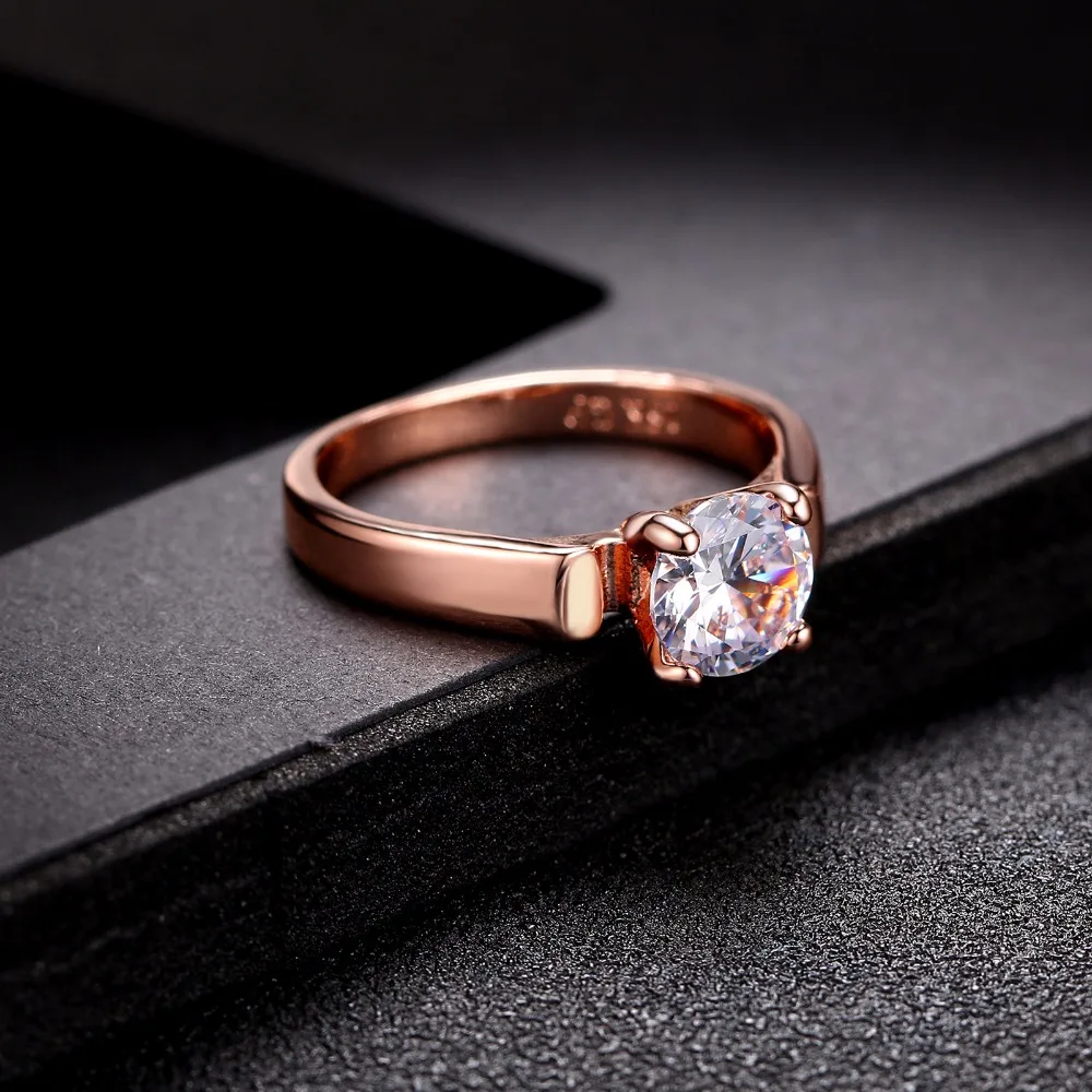 Classic Elegant Cubic Zirconia Engagement Finger Ring Rose Gold Color Crystal Fashion Wedding Jewelry For Man and Women DWR054