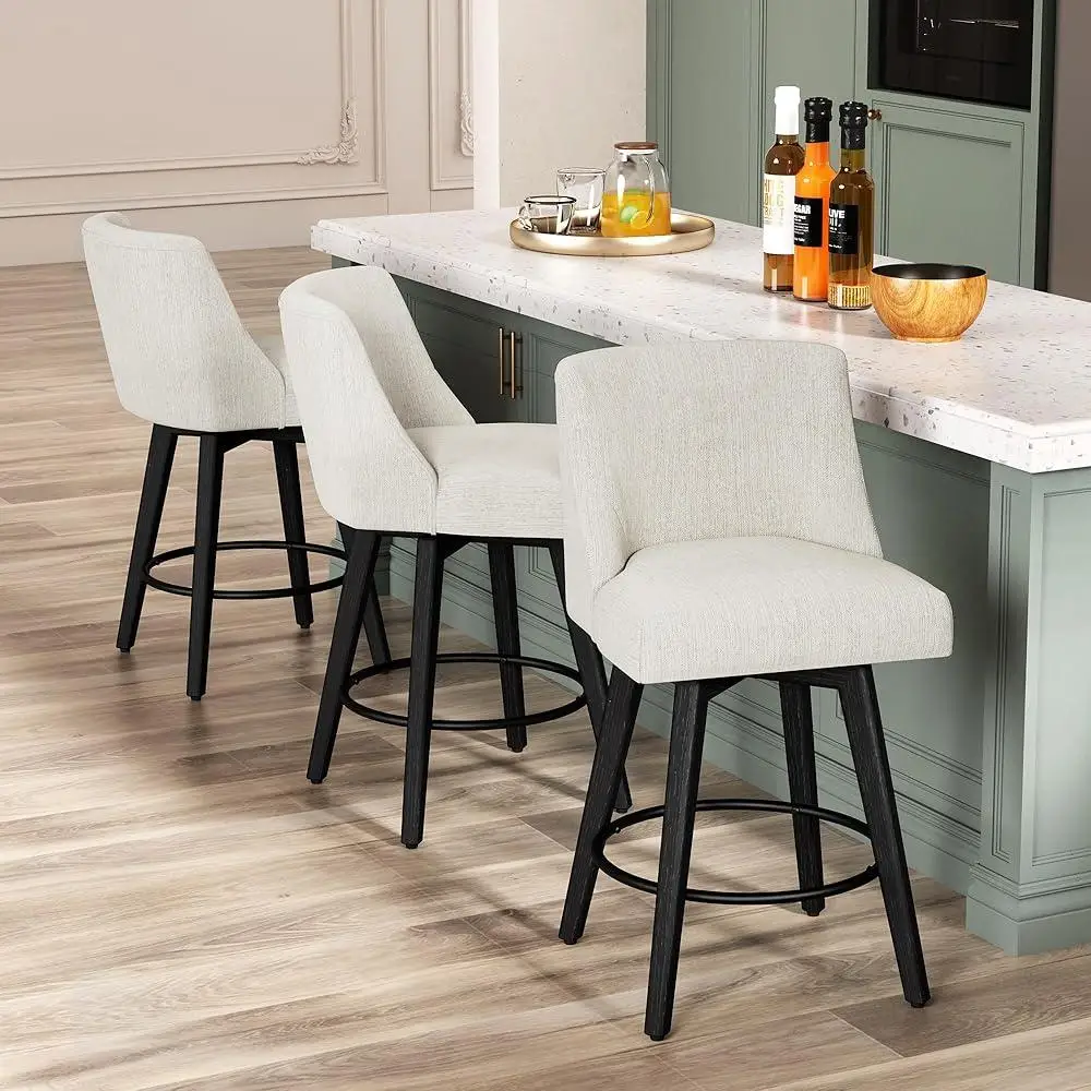 Counter Height Swivel Bar Stools Set of 2 Fabric Upholstered Modern Kitchen Stools with Back Rest Comfortable Design Home Dining