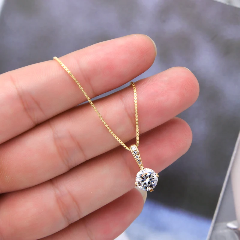 Original 2ct/1ct Round Moissanite Diamond Pendant Necklace 925 Silver Chain Heart-shaped Claw Jewelry for Woman Gift Birthday