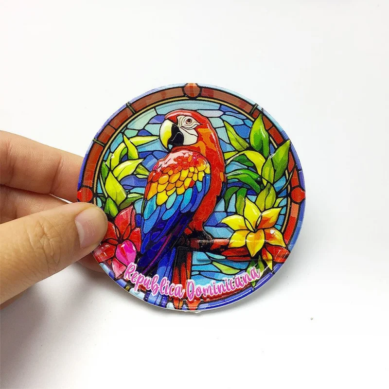 

Dominican Republic 3D Resin Fridge Magnet Colorful Macaw Stained Glass Refrigerator Magnets Imanes Para Refrigerador Decoración