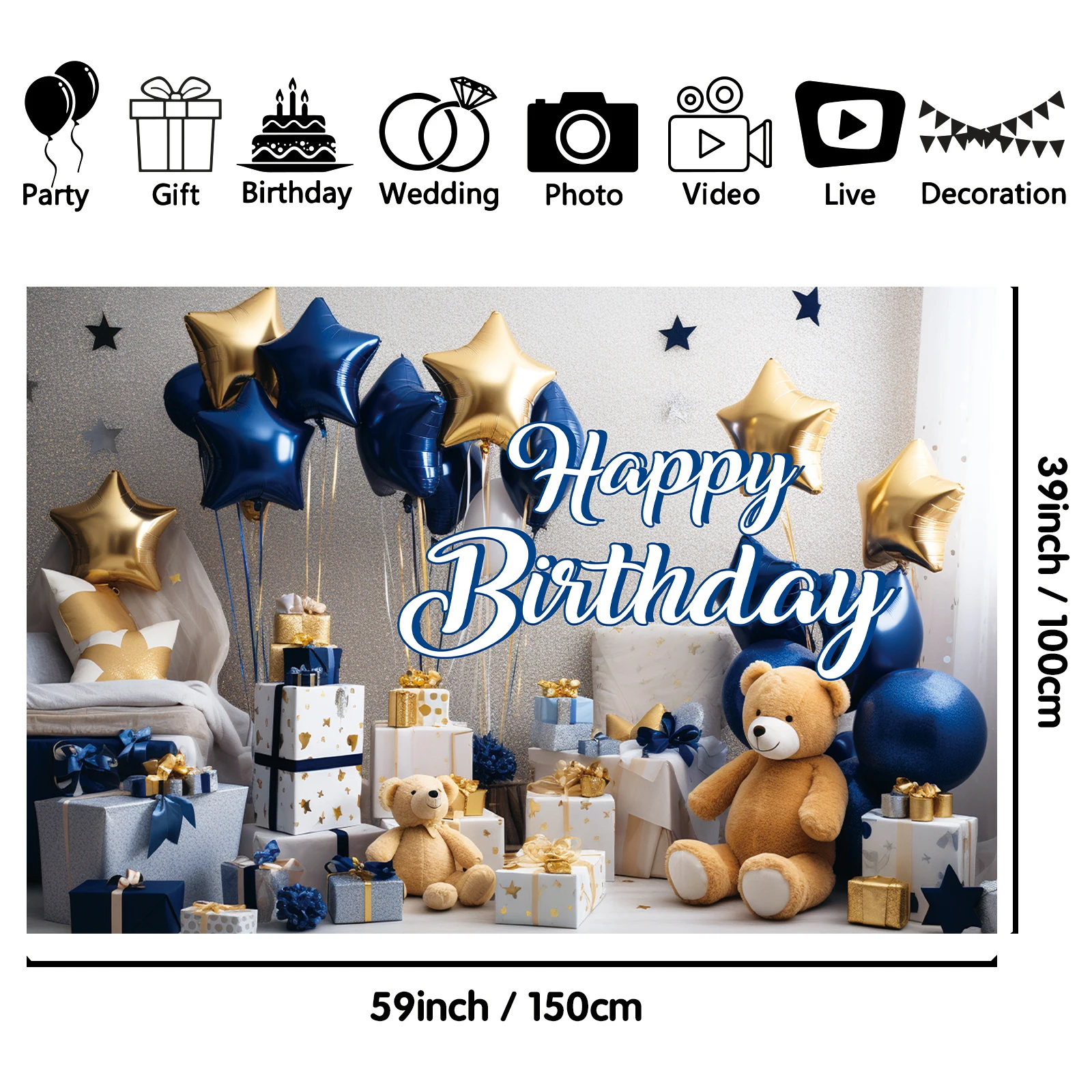 1PCS 100x150cm Baby Birthday(8) Theme Backdrop,Photography Background,Used To Gifts,Activities Or Other Party Decoration