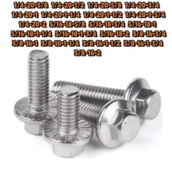 UNC Flange Bolts 1/4 5/16 3/8 304 Stainless Steel Hexagon Head with Serrated Flange Cap Screw Hex Screws for Car Motorcycle