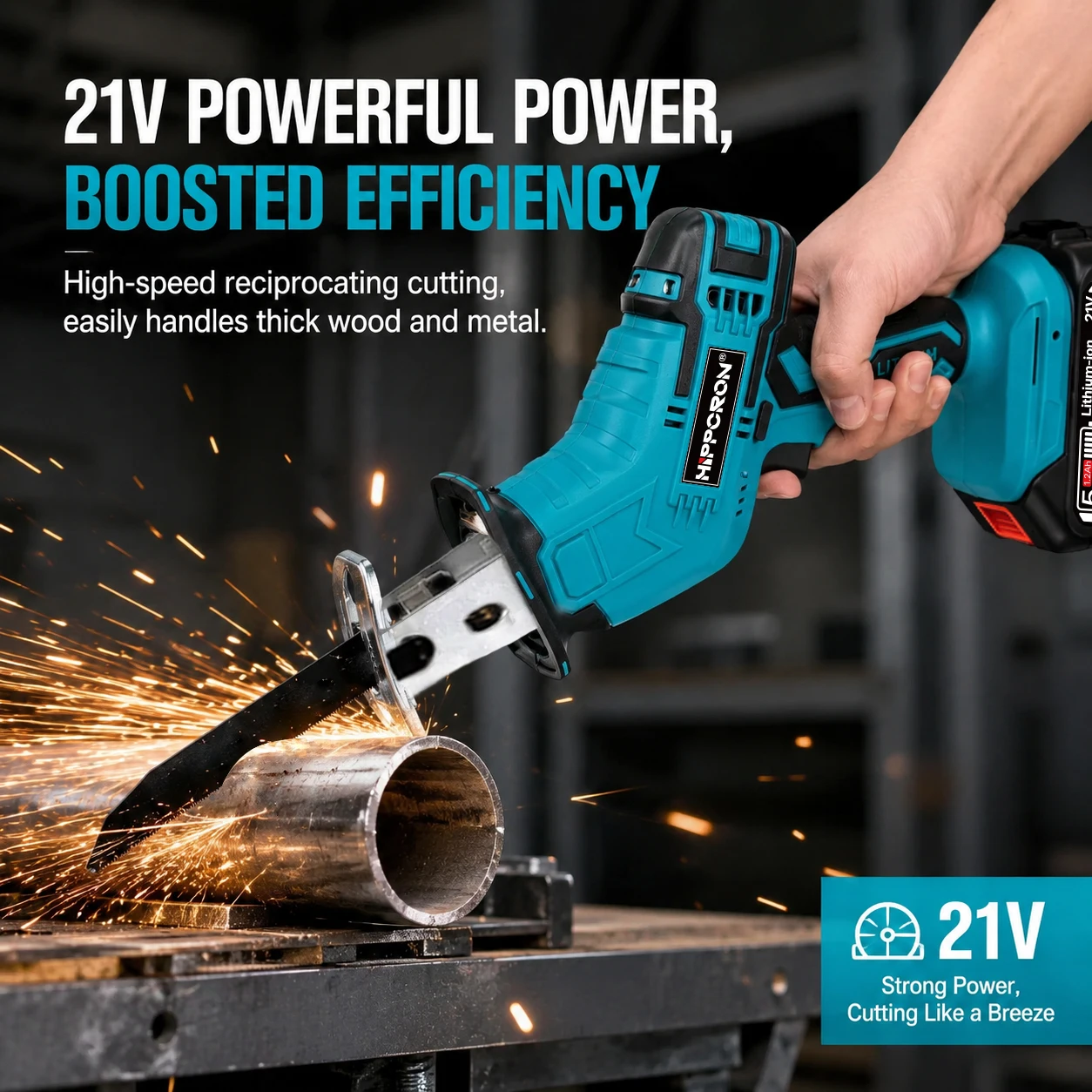 HIPPCRON 21V Cordless Reciprocating Saw, Electric Saber Saw Power Tool for Cutting Wood Metal Pipe