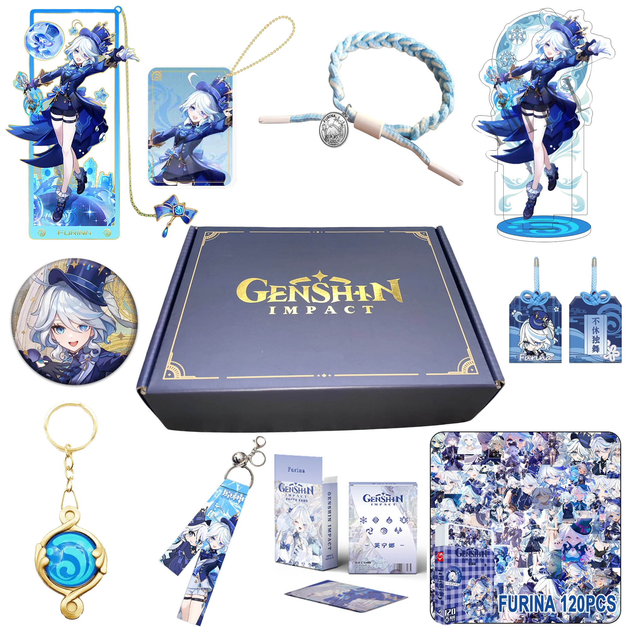 Genshin Impact Arlecchino Neuvillette Wriothesley Wanderer Furina Gift Set Box Include Keychain Xiao Ganyu Hutao Kazuha Klee