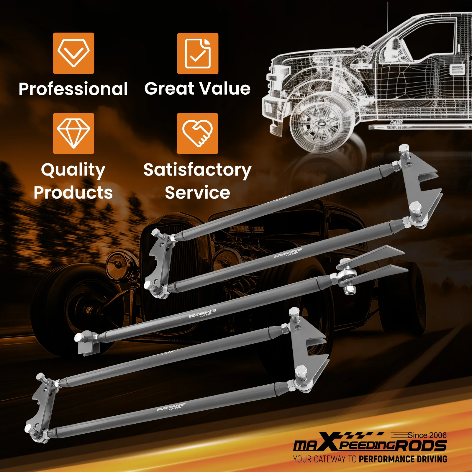 

Rear Parallel 4 Link Suspension Kit 24" Bars Fot Rod Rat Truck Classic Steel