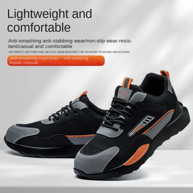 Men Work & Safety Boots With Steel Head Cap Work Sneakers Indestructible Shoes Anti-puncture Safety Shoes Plus Size