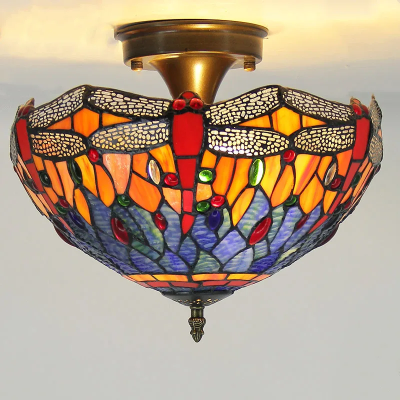 

Tiffany Led Stained Glass Ceiling Lights Retro Mediterranean Baroque Ceiling Lamp Living Room Bedroom Dining Room Kitchen Lamps