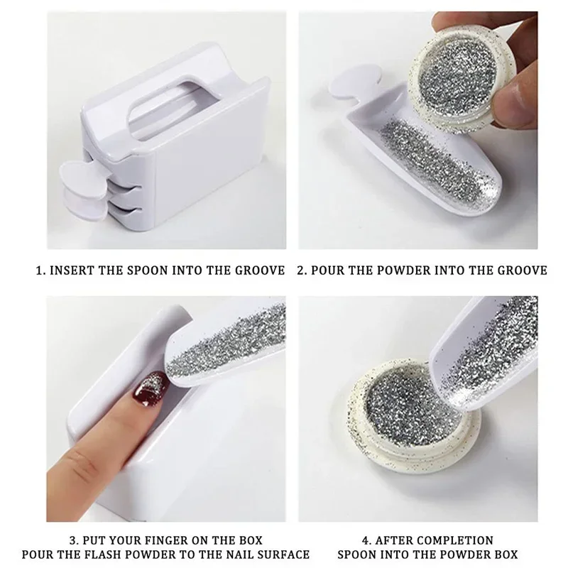 Boîte de Rangement pour Poudre à Paillettes pour Ongles, Miroir Magique à Double Couche, Conteneur de Strass Brillants, Outils de Manucure