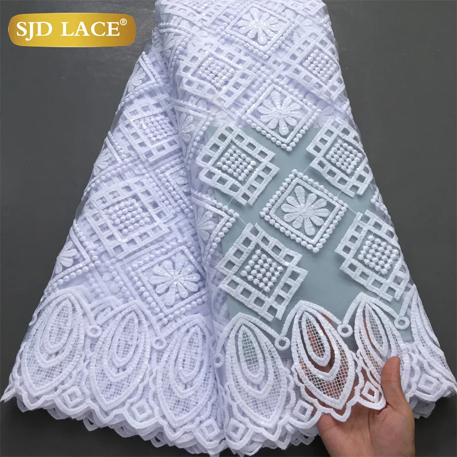 SJD LACE French White Sequins Mesh Lace Fabrics Nigerian Embroidery Milk Silk 2024 New African Lace for Women Wedding Dress 4043