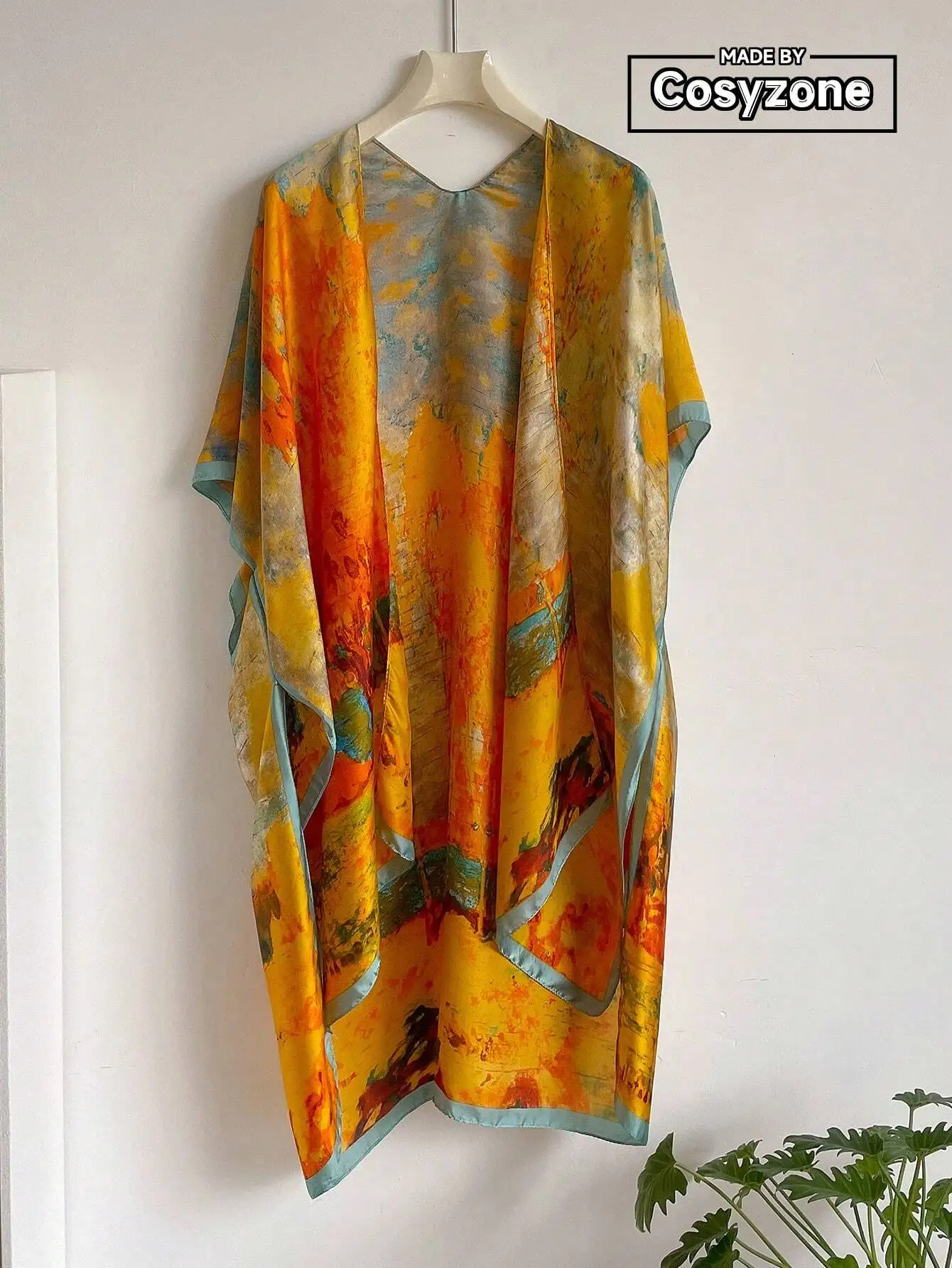 

Faux Silk Printed Long Scarf With Slit For Women Summer Cover Up Sun Protection