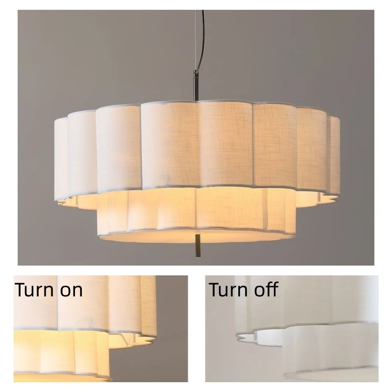 Nordic Minimalist Wabi Sabi Double Layer Scalloped Linen Fabric Chandelier Living Dining Bedroom Pendant Light Home Decor Lamp