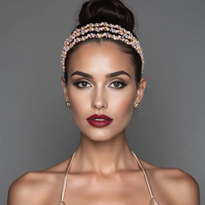 Pearas imitación brillantes 3 filas Accesorios para cabello diadema nupcial para mujeres