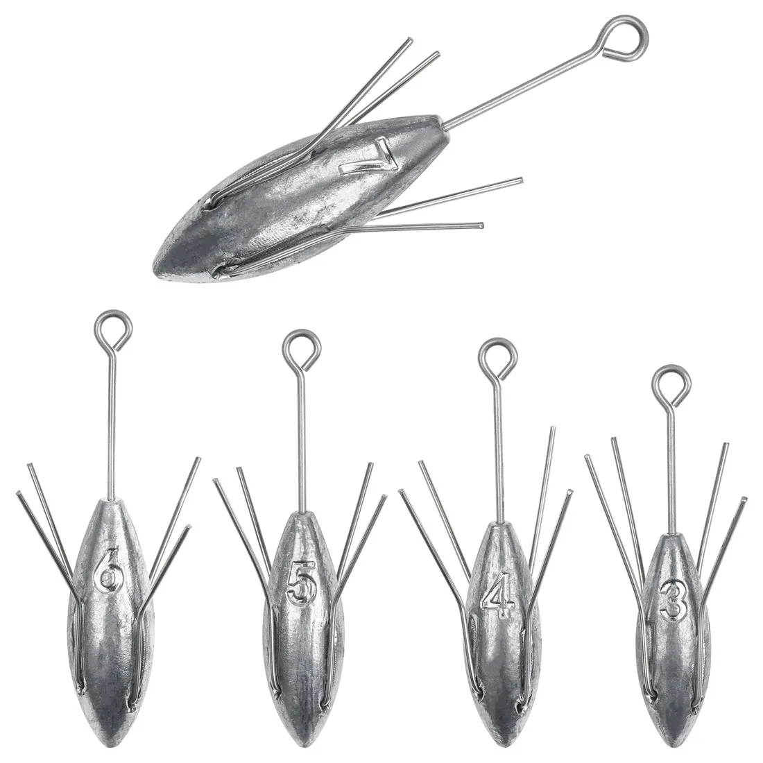 7PCS Sputnik sinkers Long Tail Surf Fishing rig Casting Saltwater Fishing weight Catfish Beach Spider Weights for Ocean Sea Sand