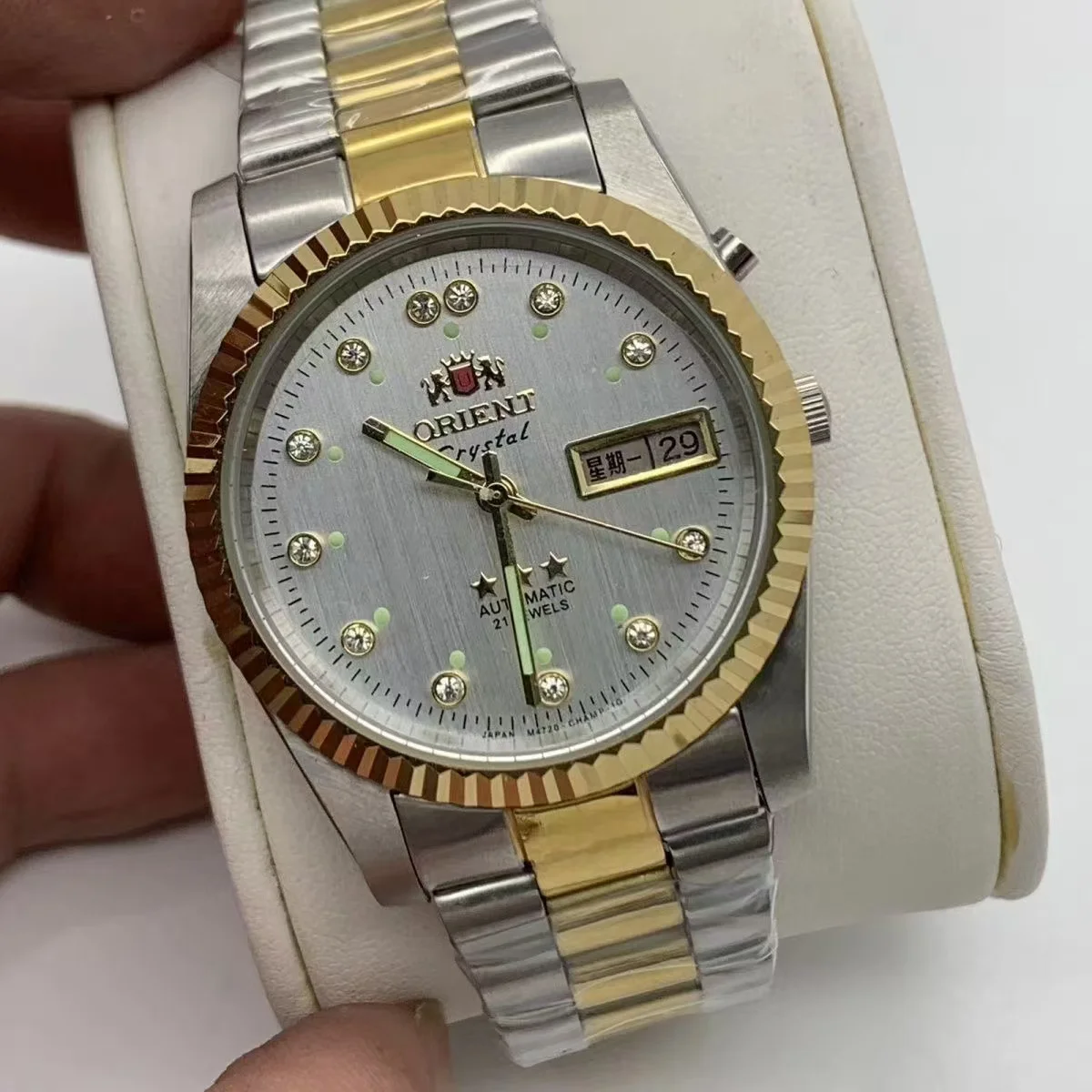 

Automatic Mechanical Unisex Sports Orient Watch Diamond Dial Full Function World Time Stainless Steel Folding Clasp