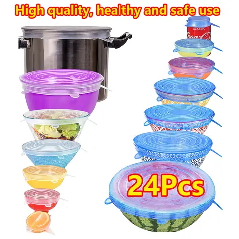 6-24Pcs Food silicone lid Silicone Stretch Lids Reusable Silicone Food Bowl Covers rectangular sealed bowl lid for Food Storage
