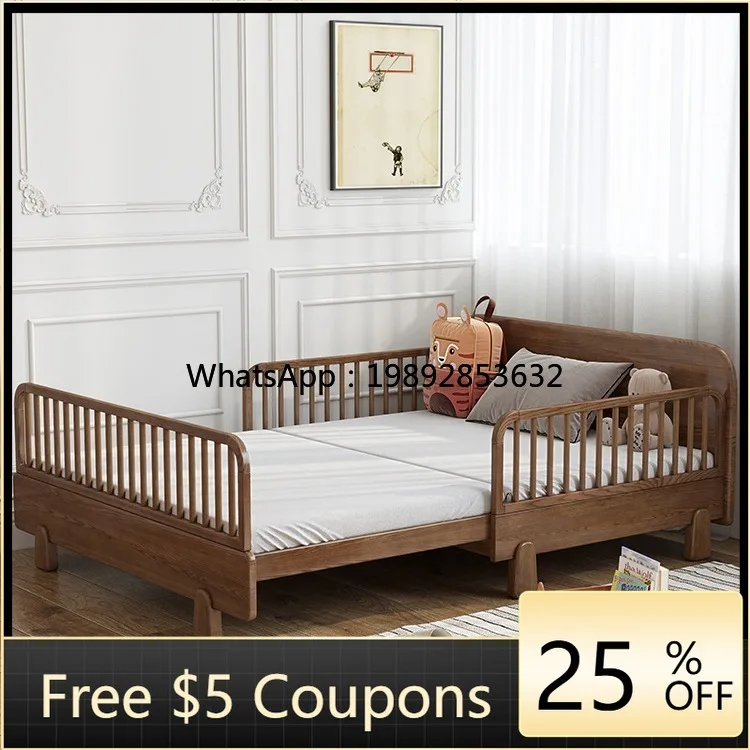 

1LYY Solid Wood Children's Bed with Guardrail Boys Bedroom Girls Princess Splicing Pushable Stretchable Bed Baby