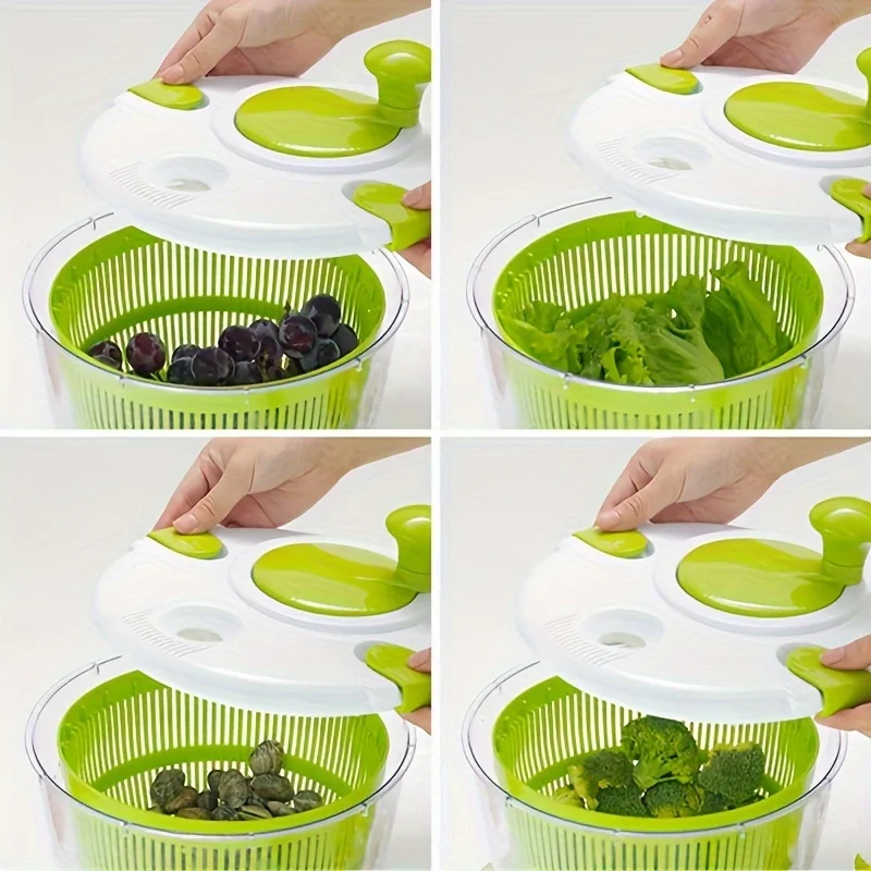 Salad Spinner Lettuce Dryer,  Large Vegetable Dryer Salad Mixer with Comfortable and Retractable Pusher and Brake Button