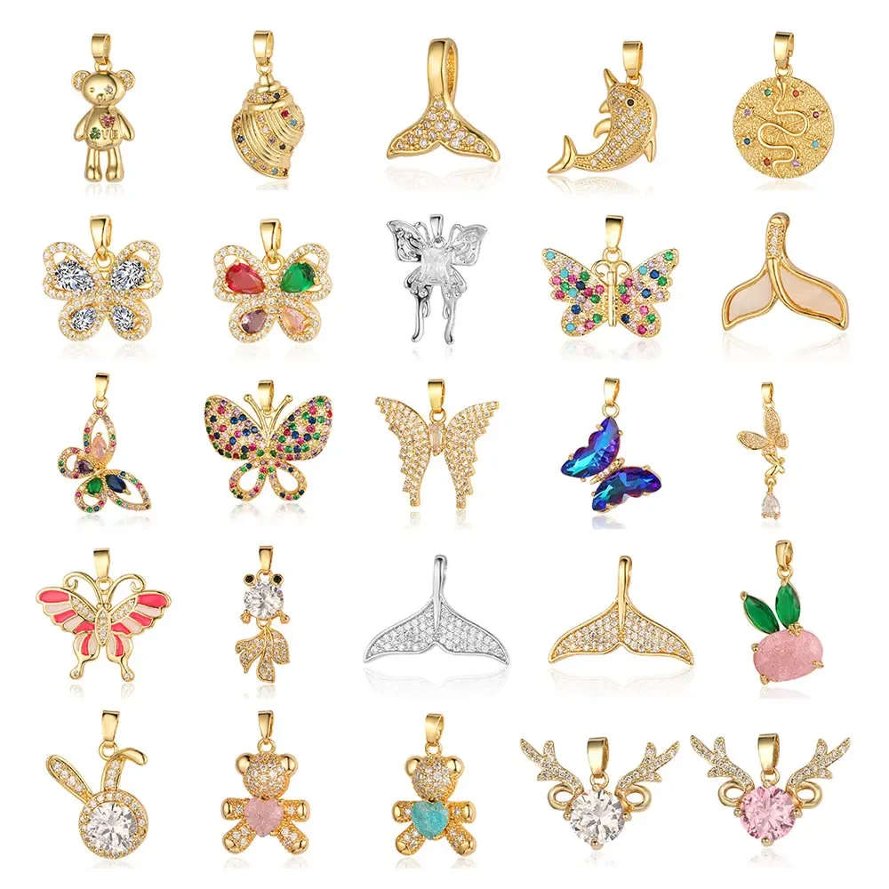 Conch Deer Head Mermaid Tail Zircon DIY Jewelry Pendant Rabbit Snake Butterflry Bear Brass CZ Charms Necklace Pendants