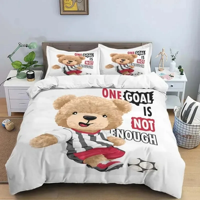 

3D Bear Print Digital Print Polyester Bedding Sets,Girl's Cover,Boys Duvet Cover Set For Teens, Queen cover Pillowcase