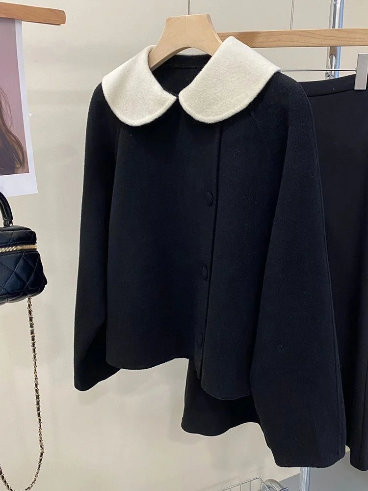 

Зимнее шерстяное пальто больших размеров для женщин: повседневный стиль, свободный крой, универсальное, с воротником-стойкой, для фигуры типа «груша»