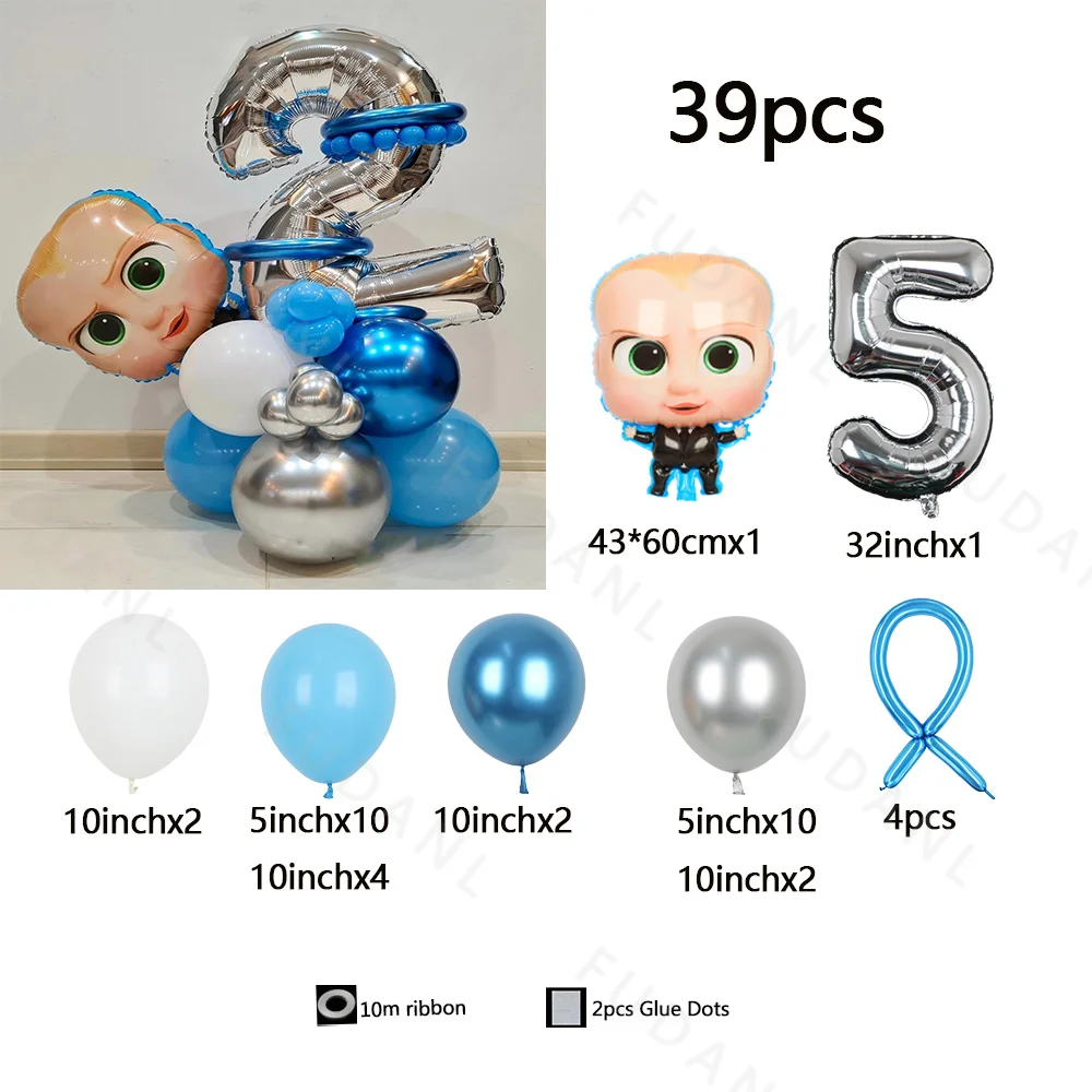 39 sztuk Boss Baby kolumna balonowa chłopiec niebieski Boss Baby motyw dekoracje na imprezę urodzinową dostarcza Baby Shower ujawnienie płci wystrój