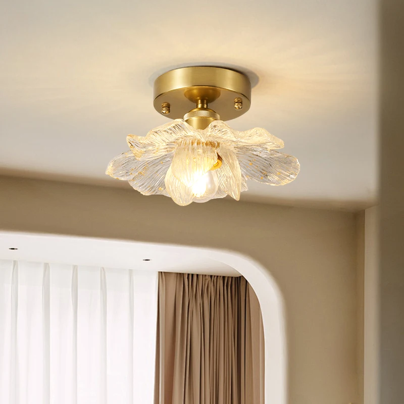 

French Retro Petal Hallway Light Modern Resin Balcony Dressing room Entrance Hallway LED Ceiling light Gold Home decoration