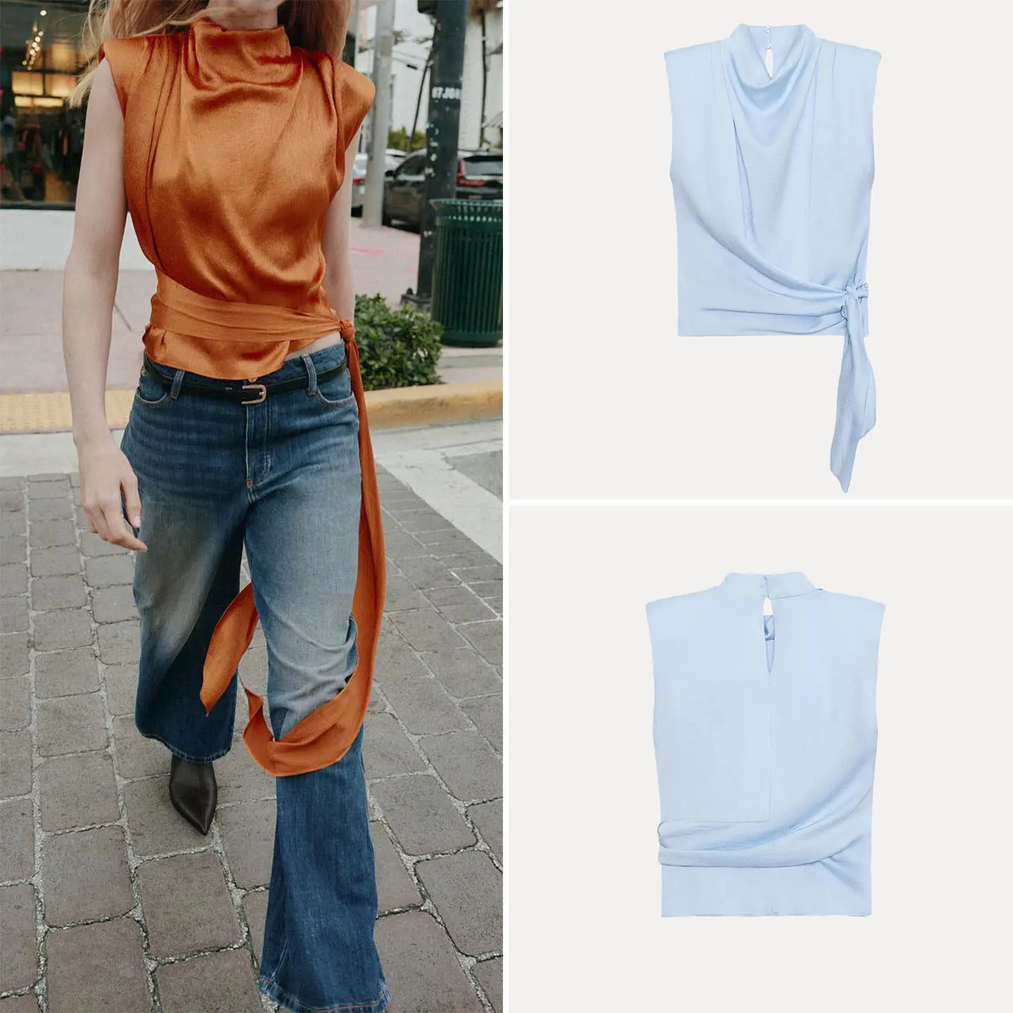 

Elegant Women's Slim Fit Shirt Summer 2026 Sleeveless Stand Collar Knot Decoration Short Length Fashion Top