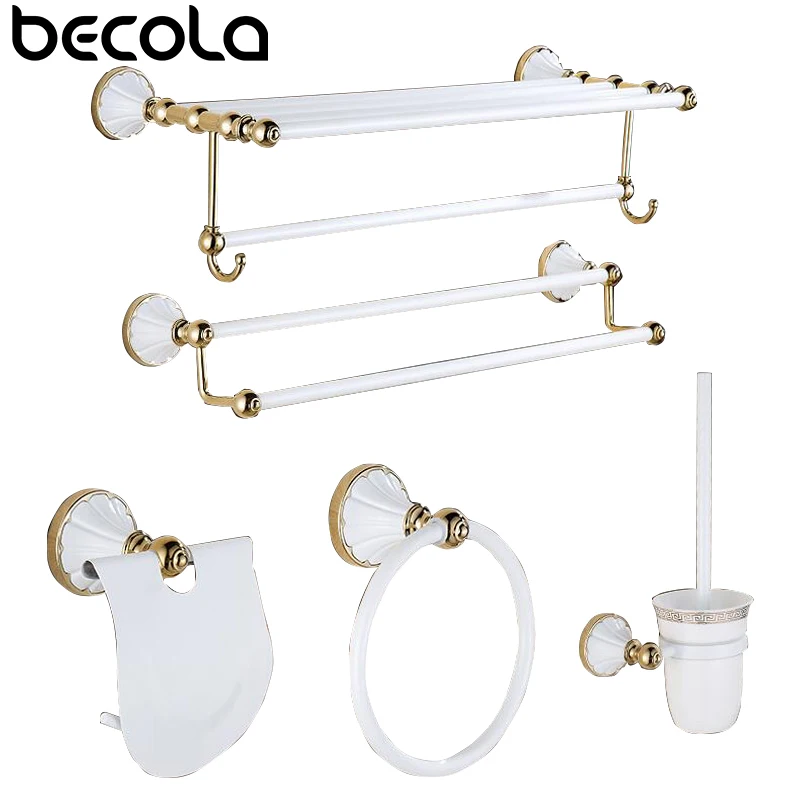 Matte White Luxury Bathroom  Accessories Bathroom Hardware Set Pendant  Polished Bath Towel Toothbrush Towel Bar Cloth Hook Towe