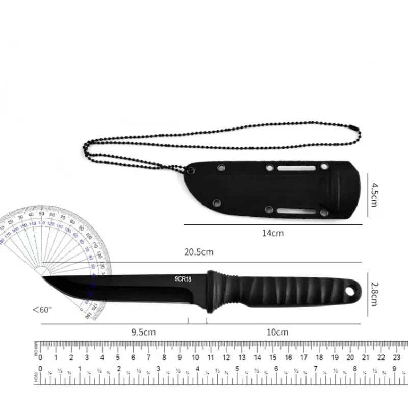 2024 new 9CR18 steel outdoor camping straight knife,edc portable high hardness self-defense adventure knife, necklace tool knife