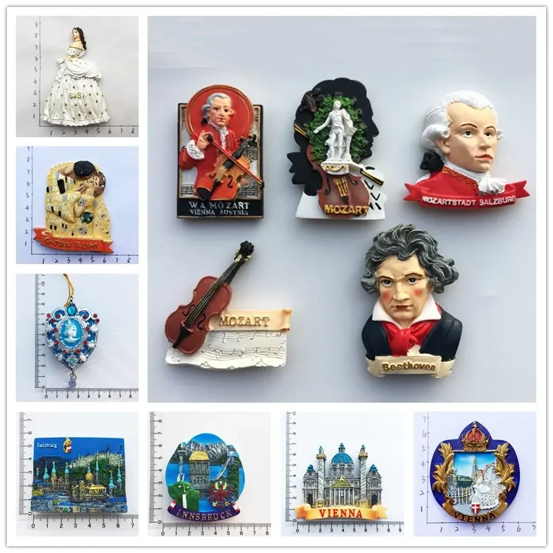 Austria Travel Fridge Magnet Souvenir Creative Vienna Cultural Attractions Refrigerator Magnets Mozart Beethoven Sissi Souvenir