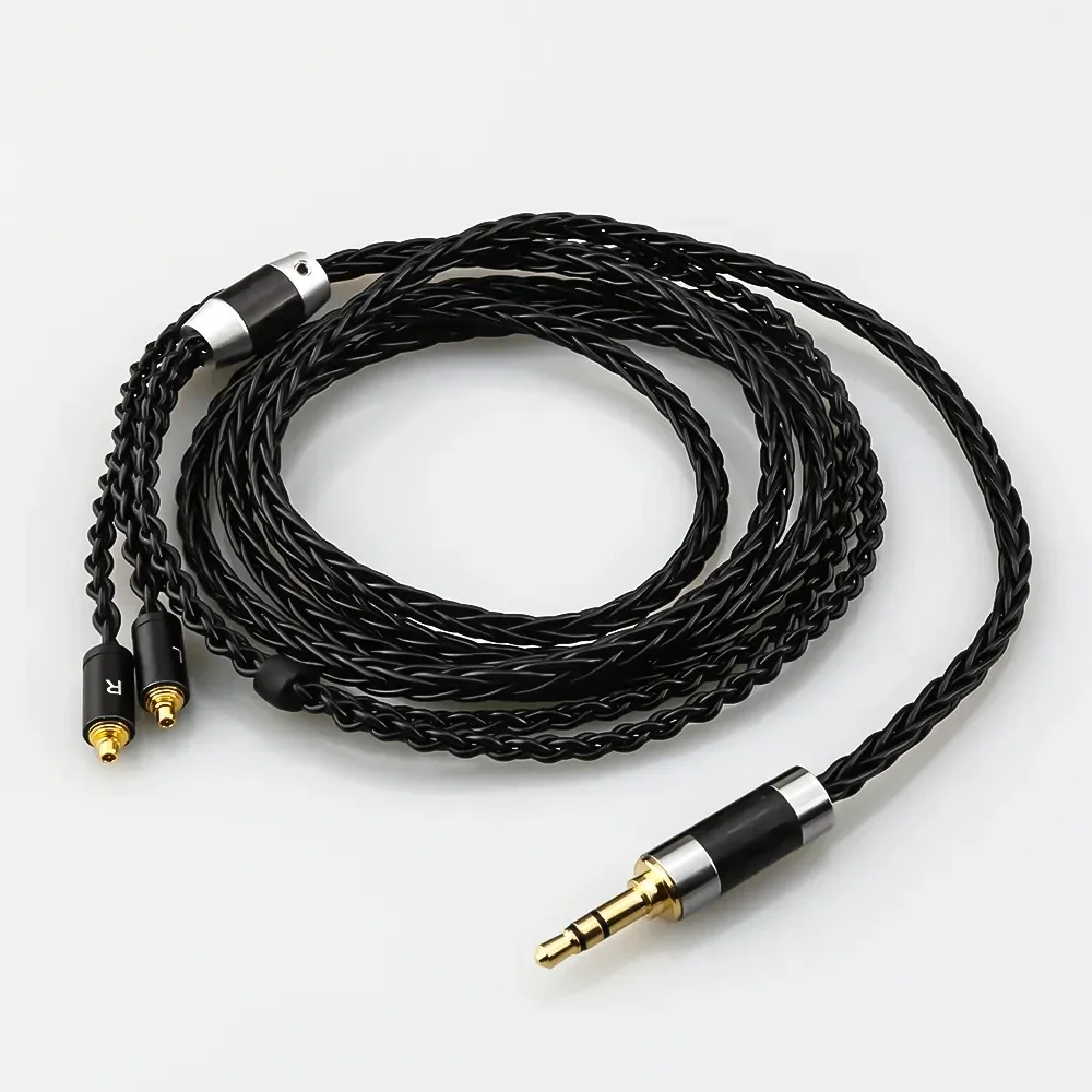 كابل سماعة أذن أسود مطلي بالفضة 8 كور 3.5 ملم 2.5 ملم 4.4 ملم XLR لكابل الصوت Sennheiser IE300 IE900 عالي الجودة