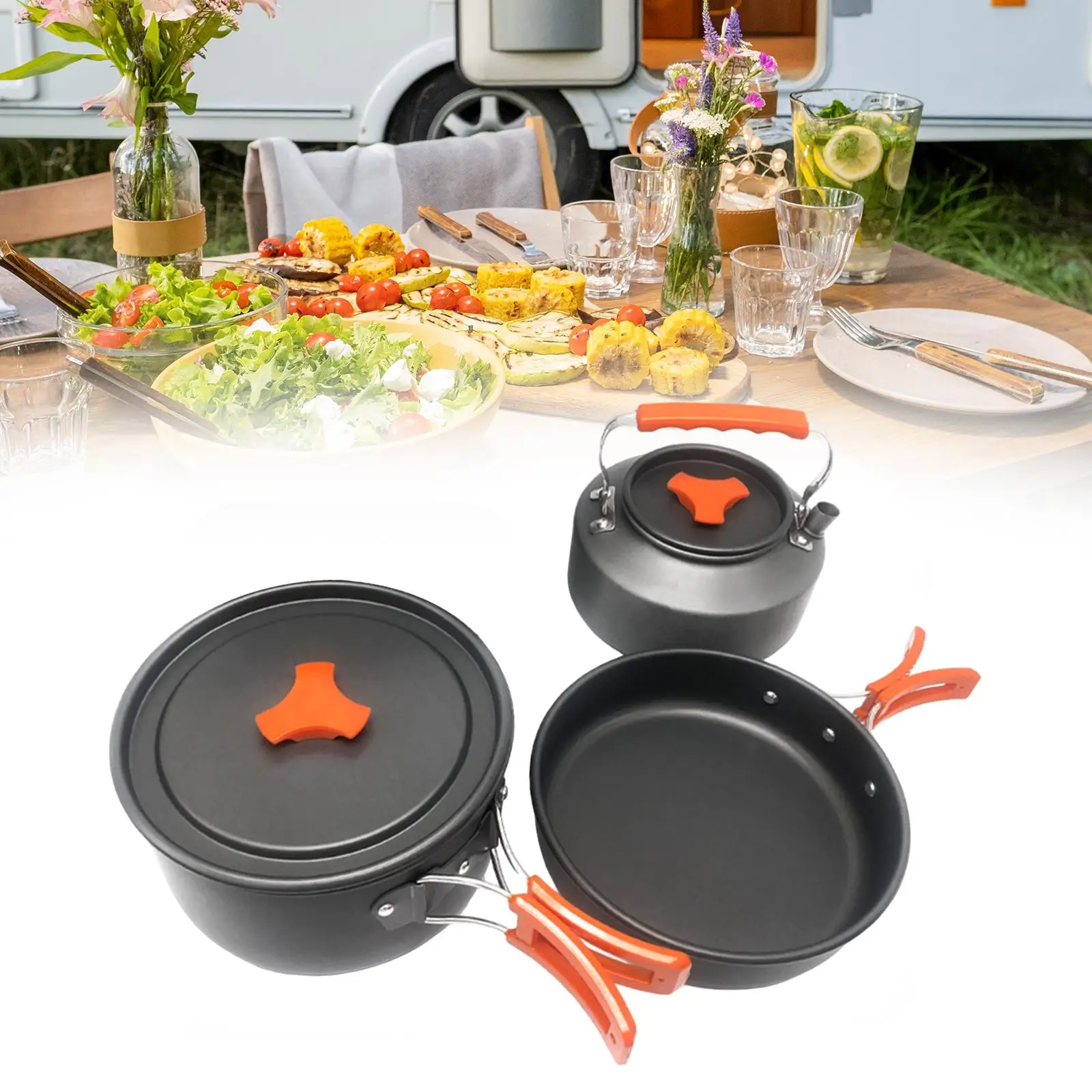 

3 Pieces Camping Cookware Set 2-3 Persons Portable Aluminum Alloy Cooker Set for Hiking Backpacking Travel Kitchen Outdoor