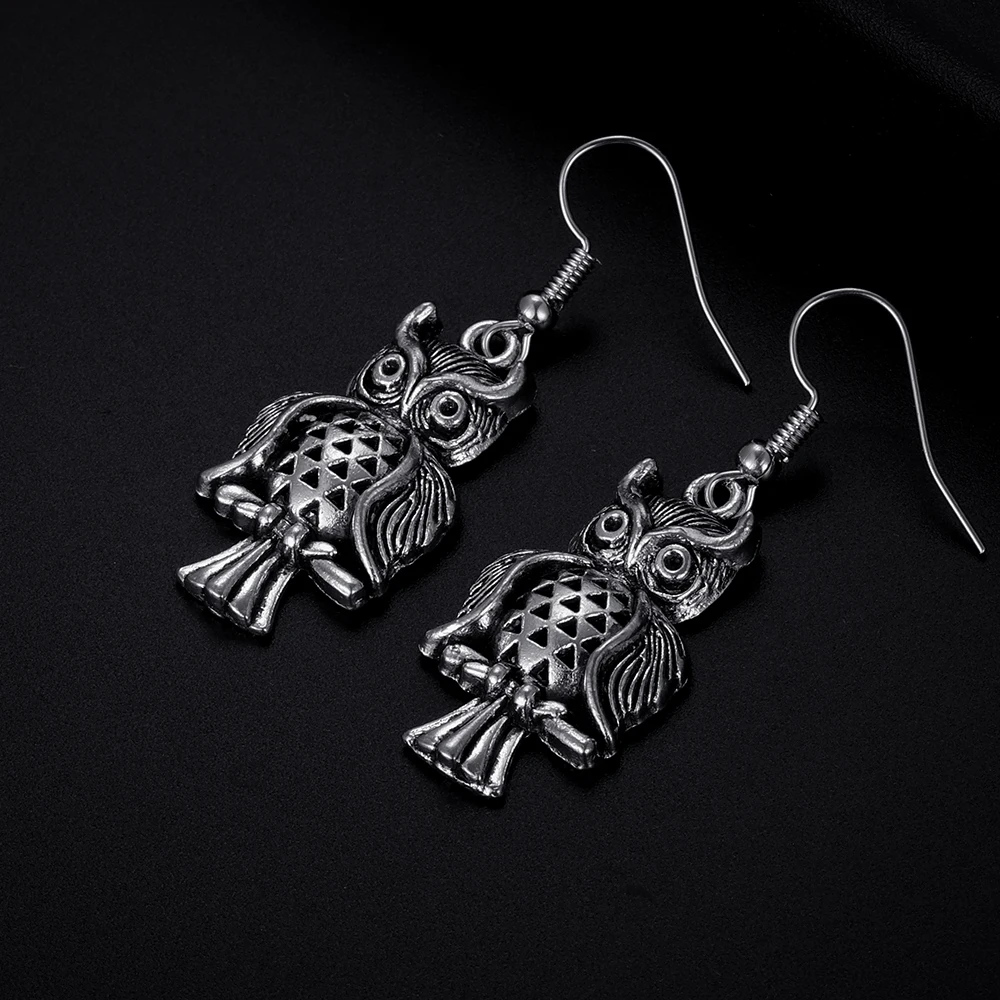 

Trendy Vintage Owl Shape Dangle Antique Bronze Plated Earrings for Women and Man Retro Cute Punk Drop Earrings Jewelry