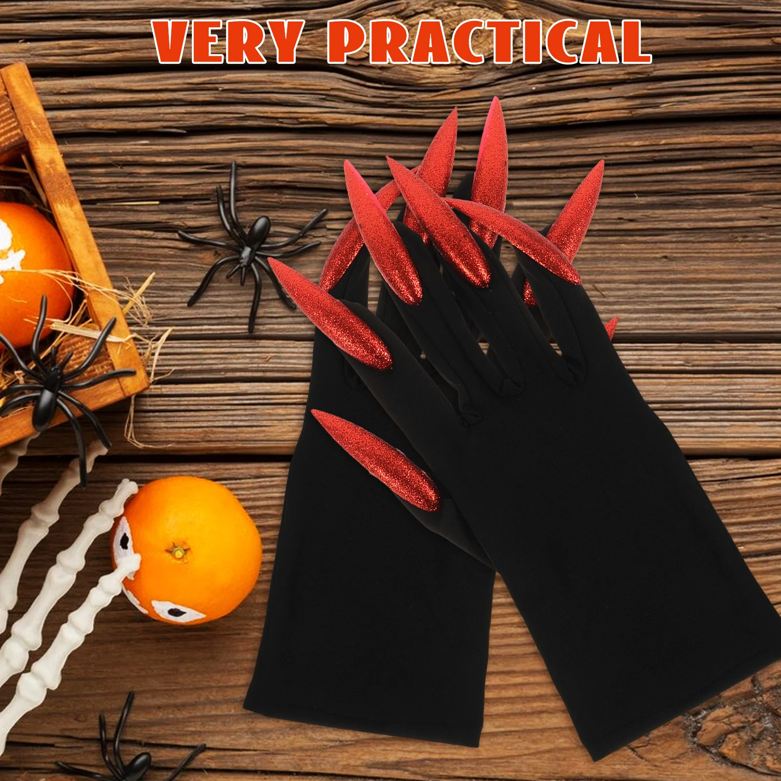 1 par de guantes con garra de fantasma para Halloween, guantes ligeros con uñas de bruja para disfraz de Cosplay, accesorios de miedo para fiesta, guantes largos para uñas