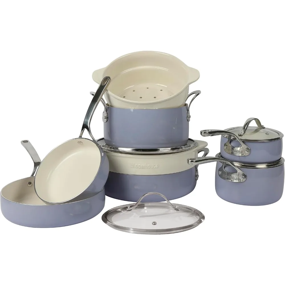 

Oprah's Favorite Things - 12 Piece Aluminum Pots and Pans Cookware Set w/Non-toxic Ceramic Non-stick, Ceramic Steamer Insert