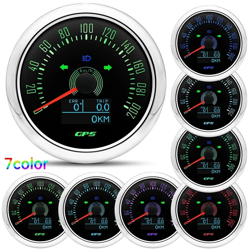 85MM GPS Speedometer With GPS Antenna 7Colors Backlight Digital LED Odometer Gauge For 12V24V Car Boat Marine