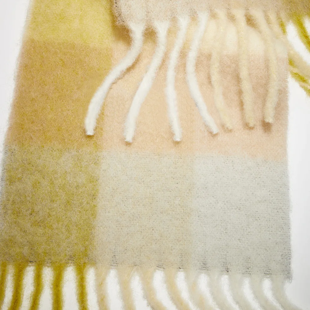 Korean Style Womens Plaid Scarf Faux Cashmere Mohair Warm Shawl for Autumn Winter New Wholesale