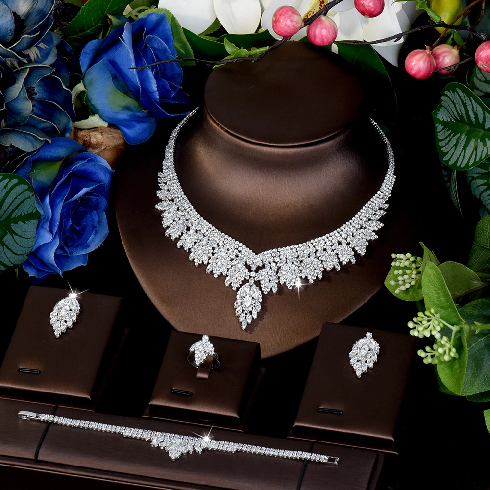 

HIBRIDE Luxury Heavy Craft Necklace Earrings Bracelet Charming Jewelry Set for Dubai Wedding Bridal Ball Anniversary Gift S-970