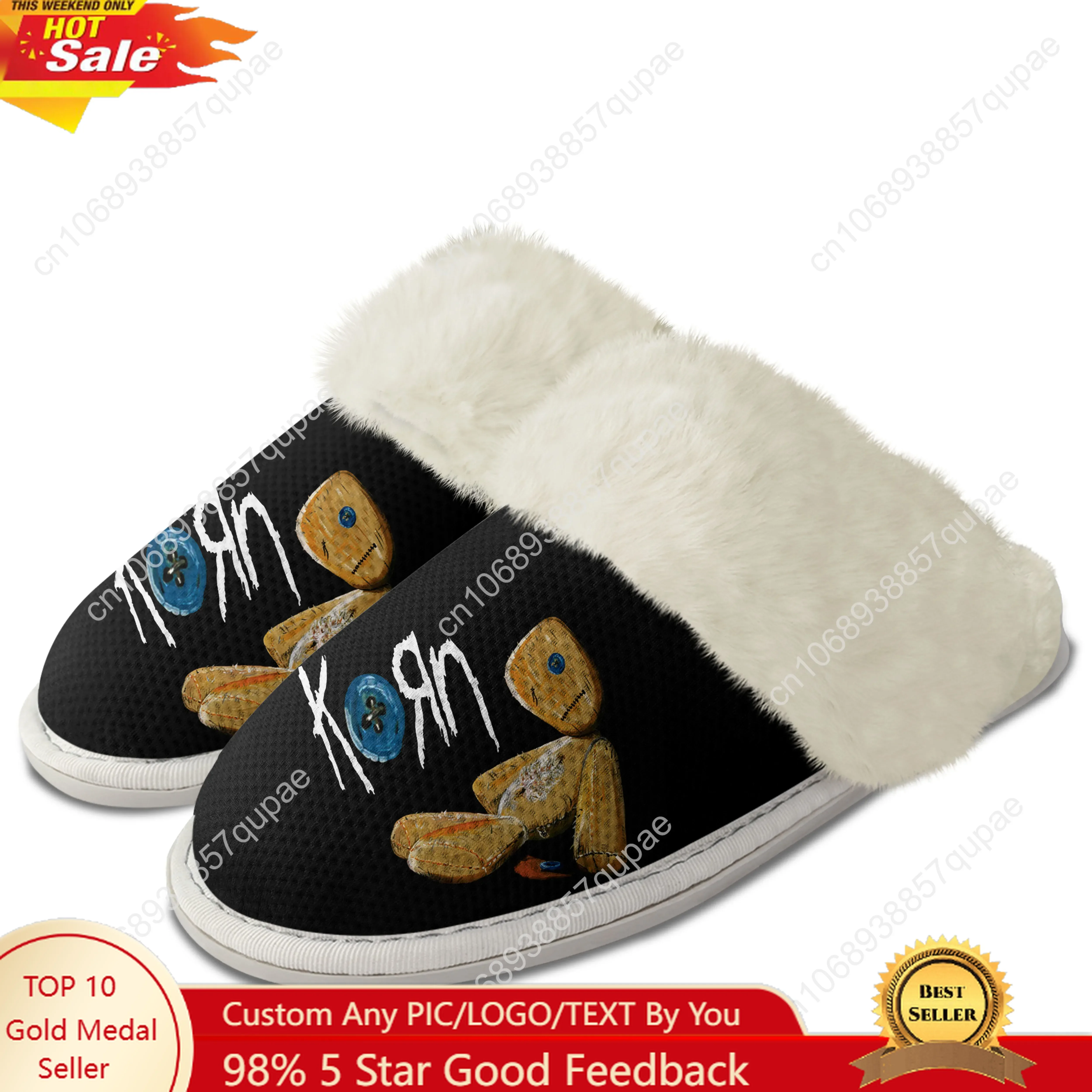 

Korn Rock Band Plush Slippers Keep Warm Shoes Rock Singer Mens Womens Home Cotton Winter Warmth Fleece-Lined Slipper