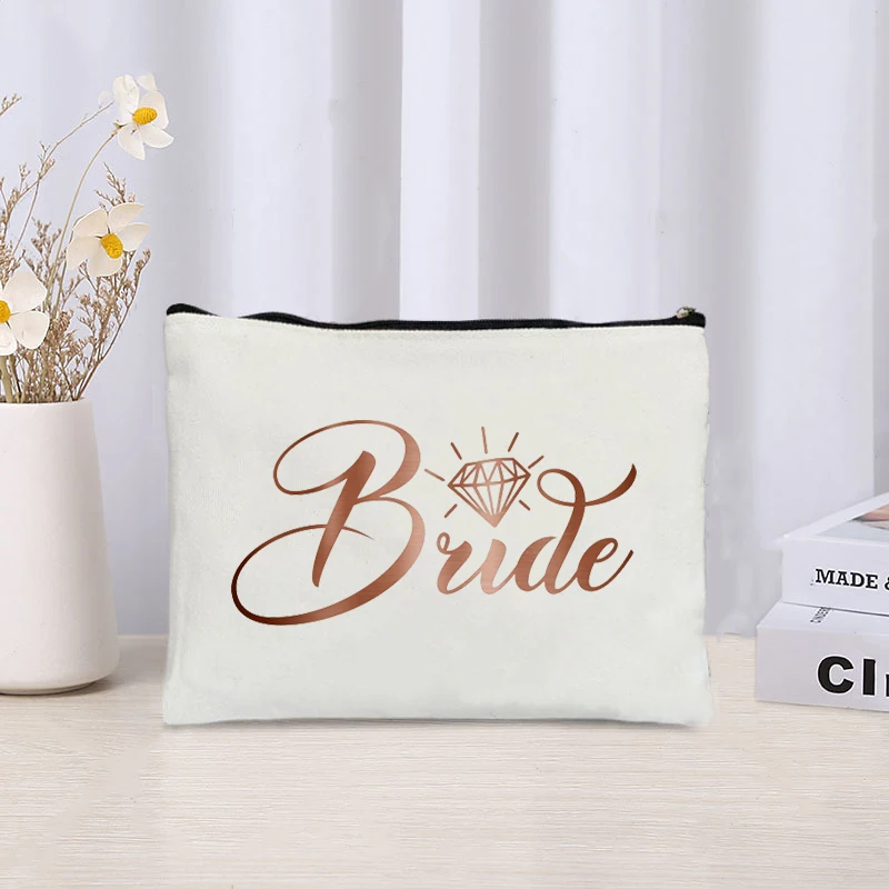 Team Bride Makeup Pouch Wedding Cosmetic Lipstick Storage Bags Propose Gift for Her Bachelorette Party Gift Travel Cosmetics Bag