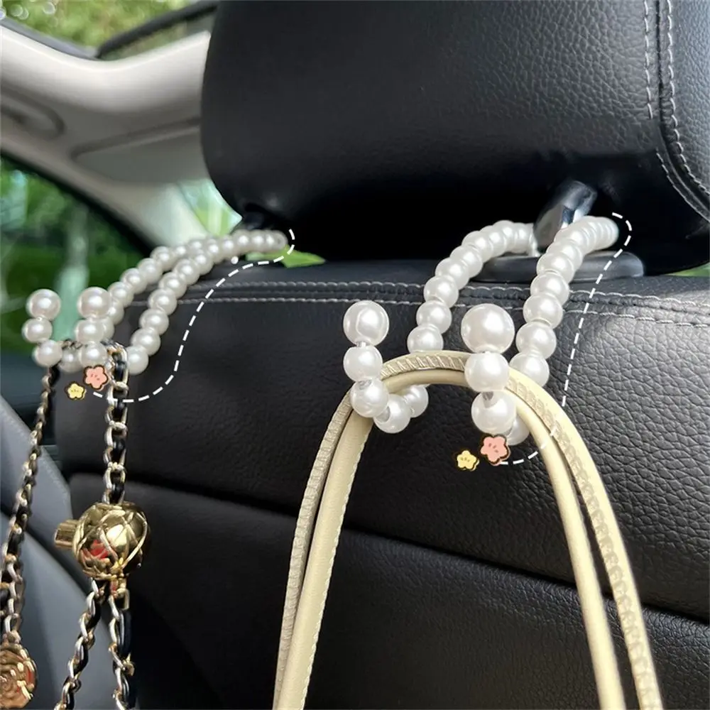 Cute White Pearl Hanger Car Hook Stainless Steel Universal Car Seat Headrest Hook Half Open Design Car Accessories for Women