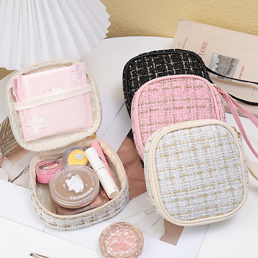 Knitted Hand-held Soft Storage Bag Portable Women's Mini Cosmetic Bags Girls Makeup Pouch Small Compact Travel Storage Wallet